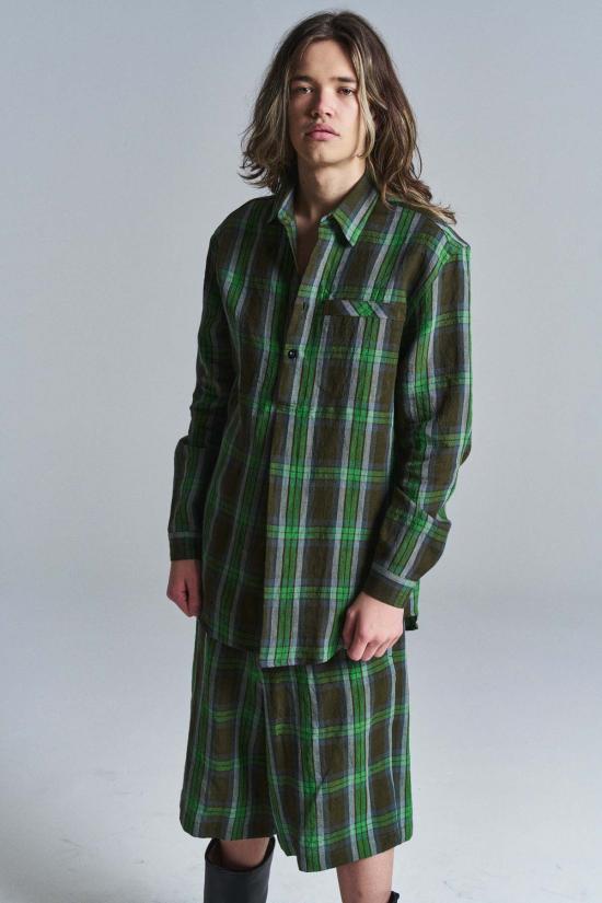  쓰리맨 긴팔 셔츠 3인용 멀티 리넨 하이랜드  그린