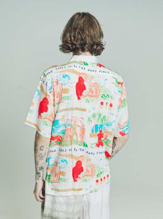  엔드리스 조이 반팔 셔츠 텐셀 멀리 떨어진 곳 반팔  에크루 - ENDLESS JOY