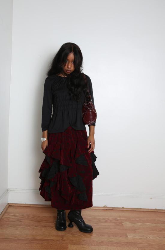  꼼데가르송 롱 원피스 Comme Des Garçons 스커트 블랙/버건디 - COMME DES GARCONS