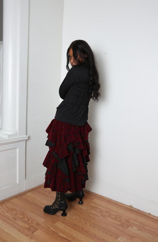  꼼데가르송 롱 원피스 Comme Des Garçons 스커트 블랙/버건디 - COMME DES GARCONS