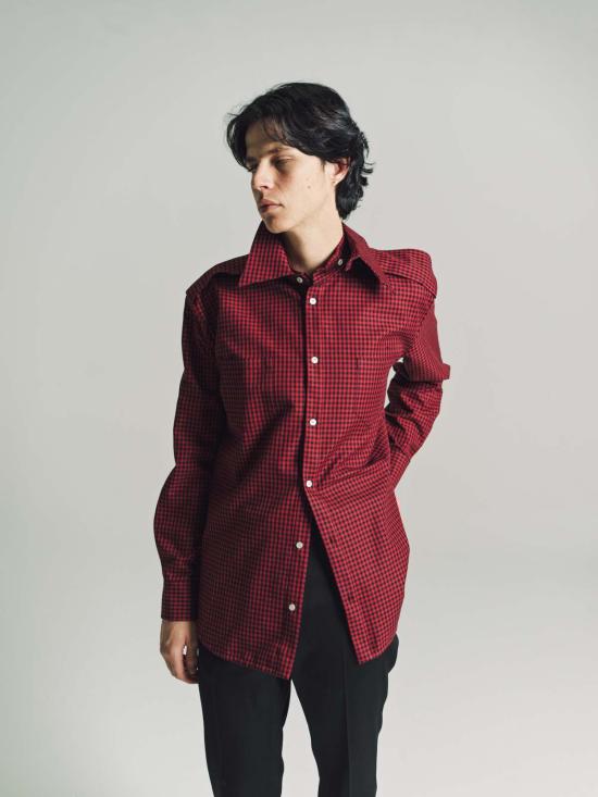  나마체코  긴팔 셔츠 나마체코 달리아 체크 위샴  블랙/레드 - NAMACHEKO