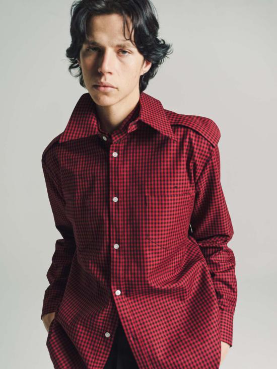  나마체코  긴팔 셔츠 나마체코 달리아 체크 위샴  블랙/레드