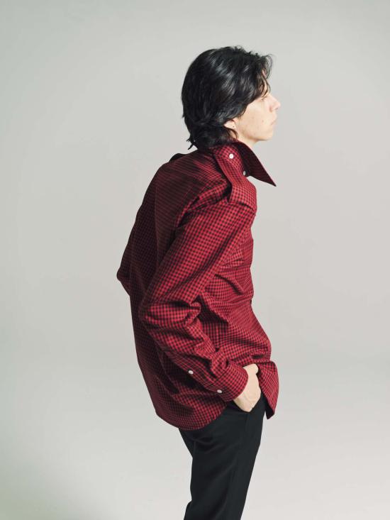  나마체코  긴팔 셔츠 나마체코 달리아 체크 위샴  블랙/레드 - NAMACHEKO