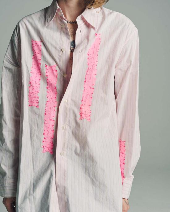  에드워드 커밍 긴팔 셔츠 핑크 & 퍼플 리본 프린트 클래식  핑크/퍼플 - EDWARD CUMING