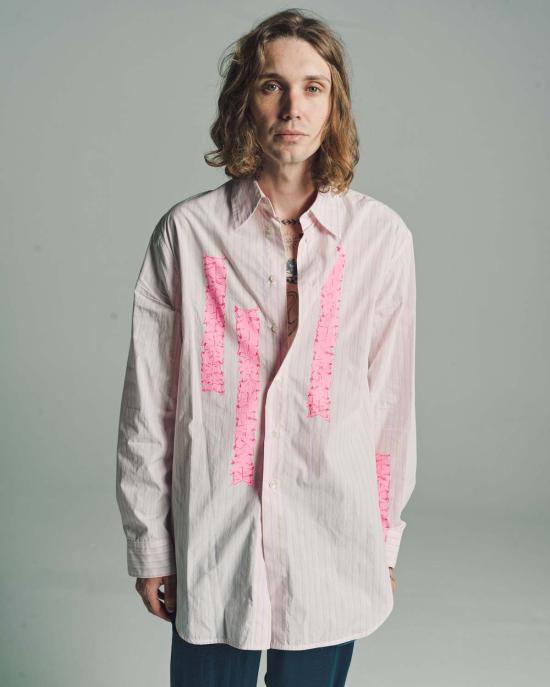  에드워드 커밍 긴팔 셔츠 핑크 & 퍼플 리본 프린트 클래식  핑크/퍼플