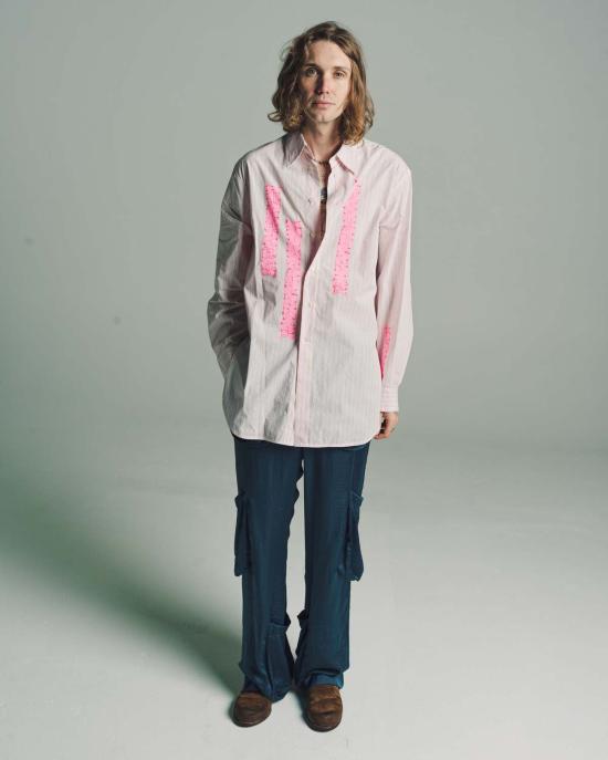  에드워드 커밍 긴팔 셔츠 핑크 & 퍼플 리본 프린트 클래식  핑크/퍼플 - EDWARD CUMING