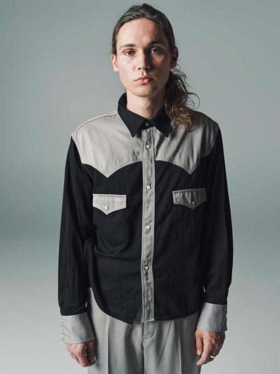  더 레터스 긴팔 셔츠 The Letters 레이온 가바딘 웨스턴 숏  블랙/그레이지