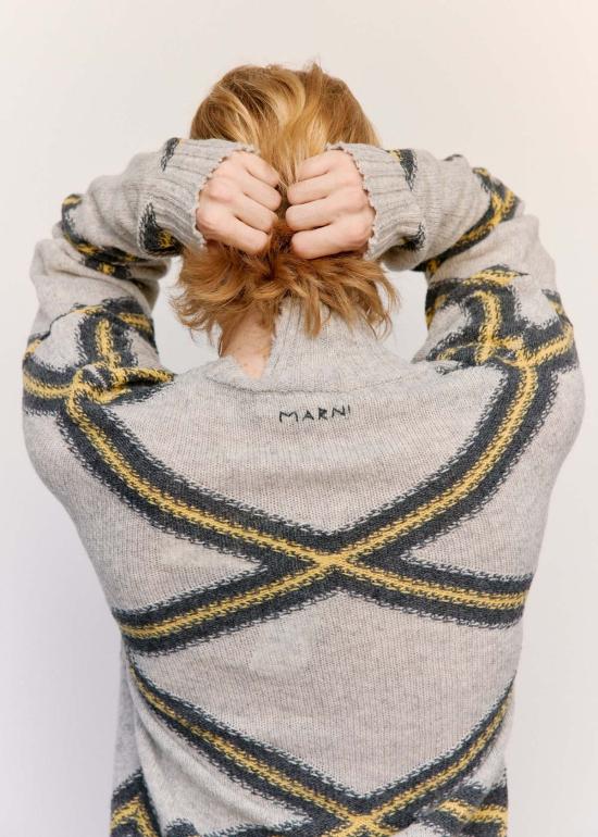  마르니 스웨터 마니 아가일 브로큰 울 점퍼 그레이 - MARNI