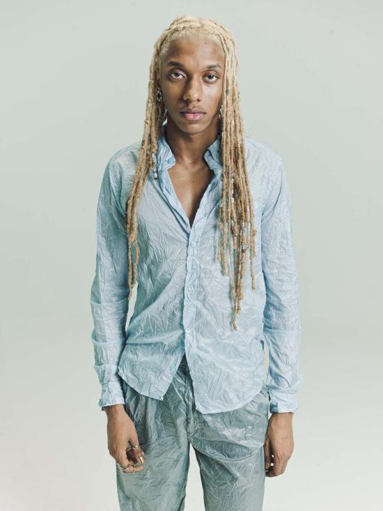  로에베 긴팔 셔츠 폴리 크링클  라이트 블루