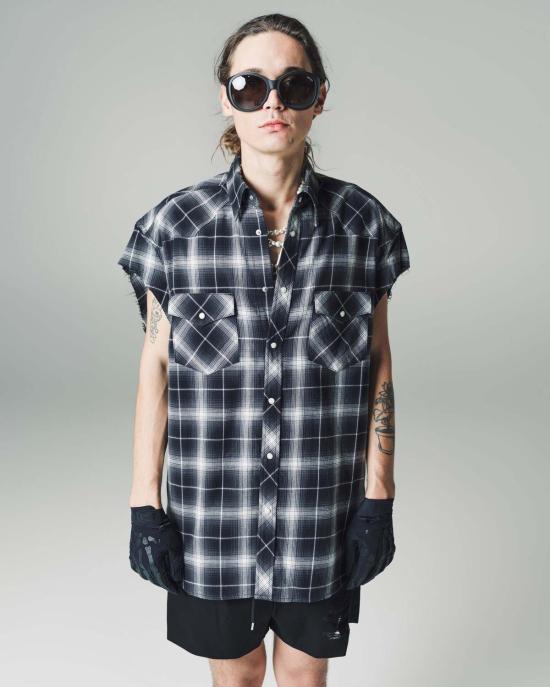  타카히로미야시타 더 솔로이스트 반팔 셔츠 . 컷오프 슬리브 웨스턴  블랙