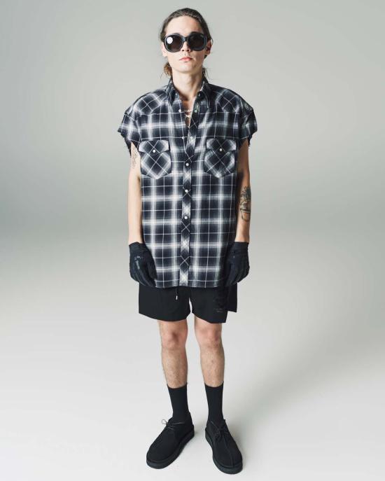  타카히로미야시타 더 솔로이스트 반팔 셔츠 . 컷오프 슬리브 웨스턴  블랙 - TAKAHIROMIYASHITA THE SOLOIST.