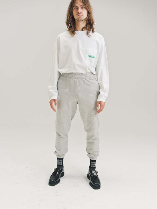  마틴로즈 스트레이트 팬츠 마틴 로즈 올오버 'R' 자카드 슬림 레그 트랙 팬츠 그레이