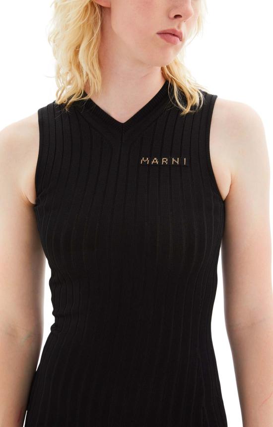  마르니 미디 원피스 Marni 니트 슬리브리스 드레스 W/Marni 로고 블랙 - MARNI