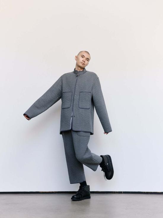  맨틀 자켓 누비 셔츠재킷 차콜