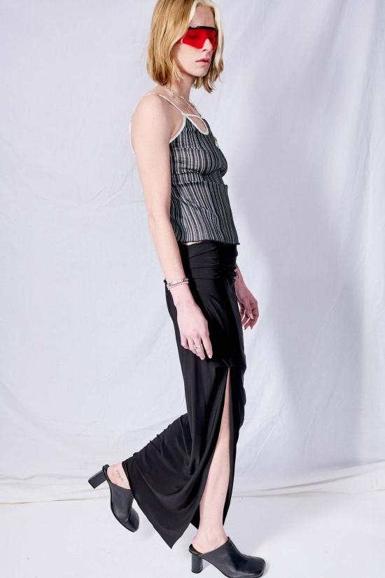  Jovana Markovic 롱 스커트 조바나 마르코빅 비스코스 웨이브 스커트 블랙 - OTHER BRANDS