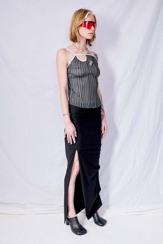  Jovana Markovic 롱 스커트 조바나 마르코빅 비스코스 웨이브 스커트 블랙 - OTHER BRANDS