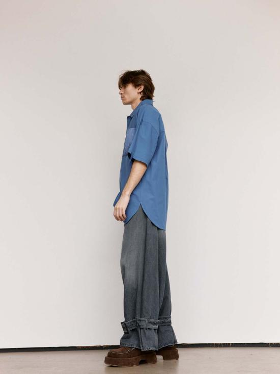  JW앤더슨 후드 티셔츠 JW 앤더슨 팝린 반팔 퀼팅 포켓 폴로 상의 라이트 인디고 - JW ANDERSON