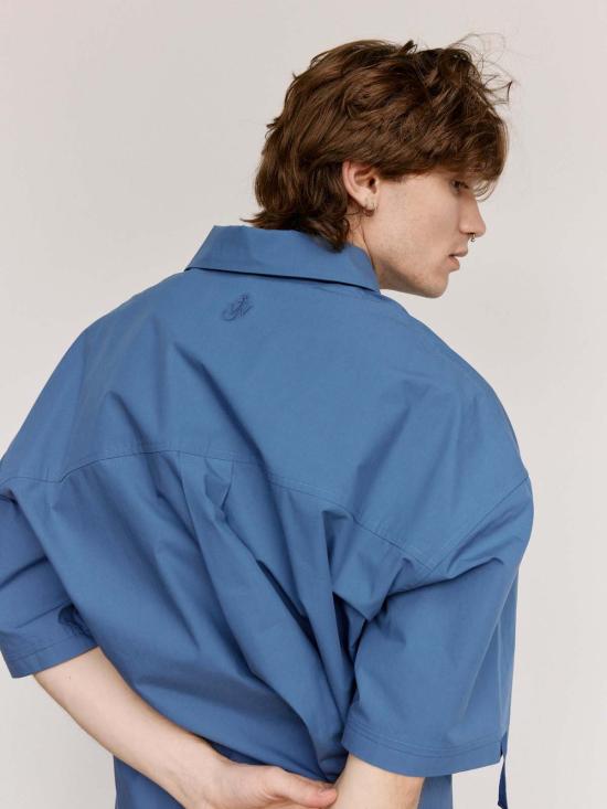  JW앤더슨 후드 티셔츠 JW 앤더슨 팝린 반팔 퀼팅 포켓 폴로 상의 라이트 인디고 - JW ANDERSON