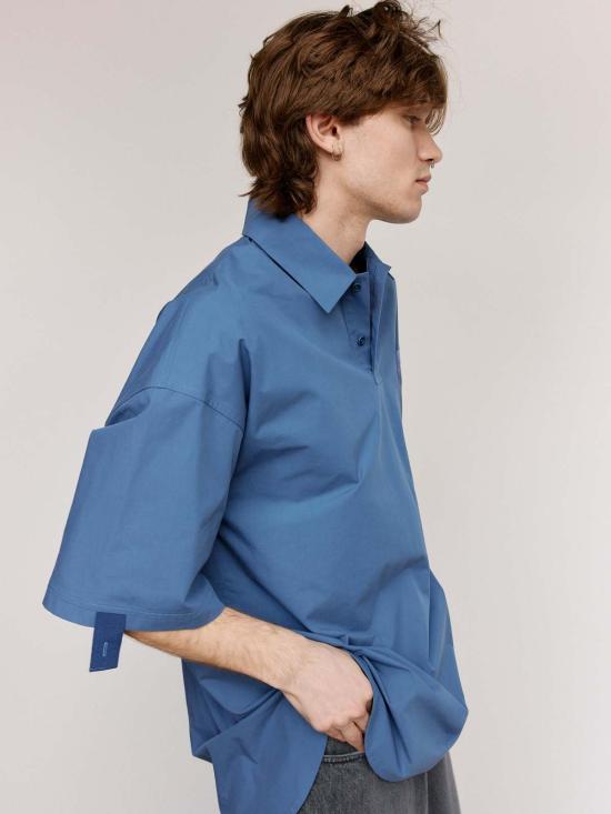  JW앤더슨 후드 티셔츠 JW 앤더슨 팝린 반팔 퀼팅 포켓 폴로 상의 라이트 인디고 - JW ANDERSON