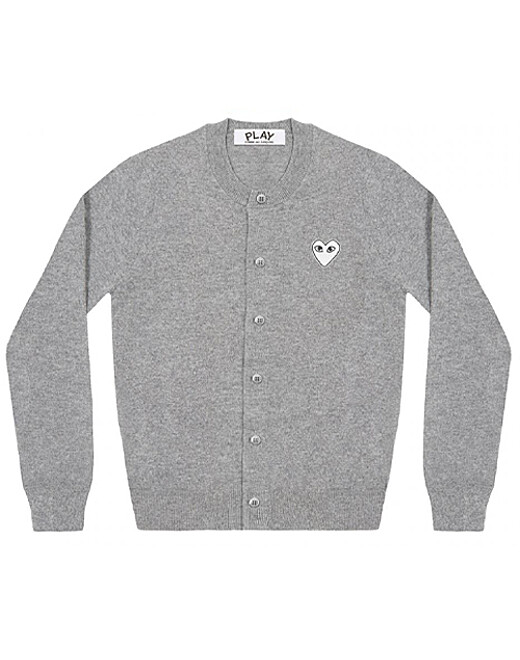 26SS 꼼데가르송 플레이 화이트 하트 니트 가디건 AXN0650511 GRAY DOM