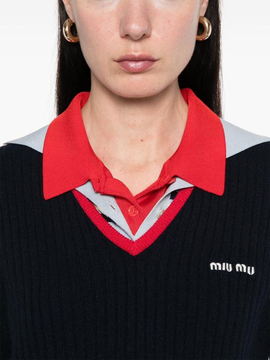 25SS 미우미우 긴팔 티셔츠 MMLA33SOOO1580 F059F BLU ROSSO - MIU MIU