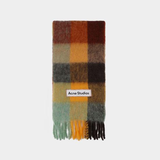 26FW 아크네 스튜디오 모헤어 체크 머플러 CA0084 BO9 CHESTNUT BROWN YELLOW GREEN DOM
