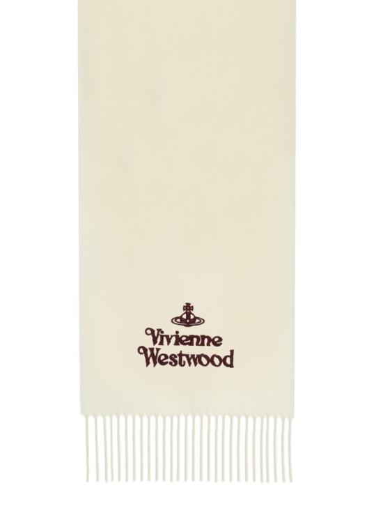 25FW 비비안웨스트우드 자수 로고 머플러 81030007W00Q7A401 WHITE DOM - VIVIENNE WESTWOOD