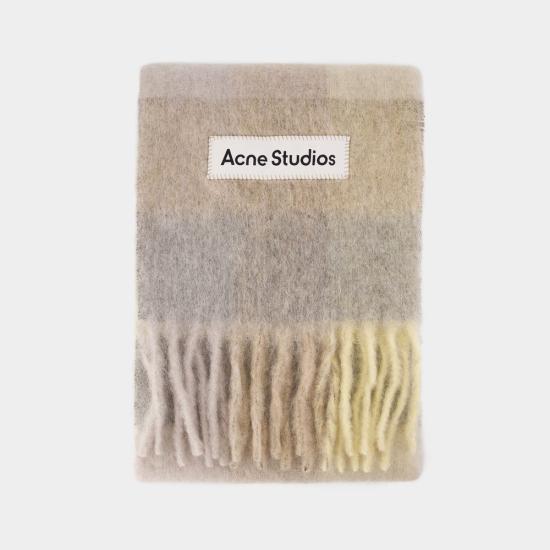 26FW 아크네 스튜디오 모헤어 체크 머플러 CA0084 DL6 VANILLA BEIGE LAVENDER DOM - ACNE STUDIOS