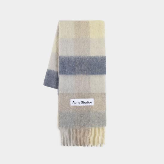 26FW 아크네 스튜디오 모헤어 체크 머플러 CA0084 DL6 VANILLA BEIGE LAVENDER DOM