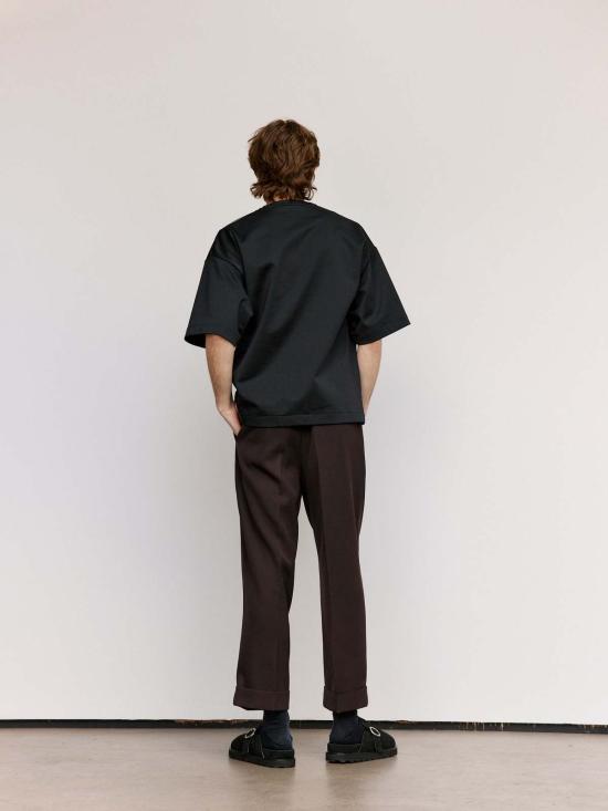  질샌더 반팔 티셔츠 질 샌더 테크니컬 샤이니 코튼 저지 집넥 티셔츠 블랙 - JIL SANDER