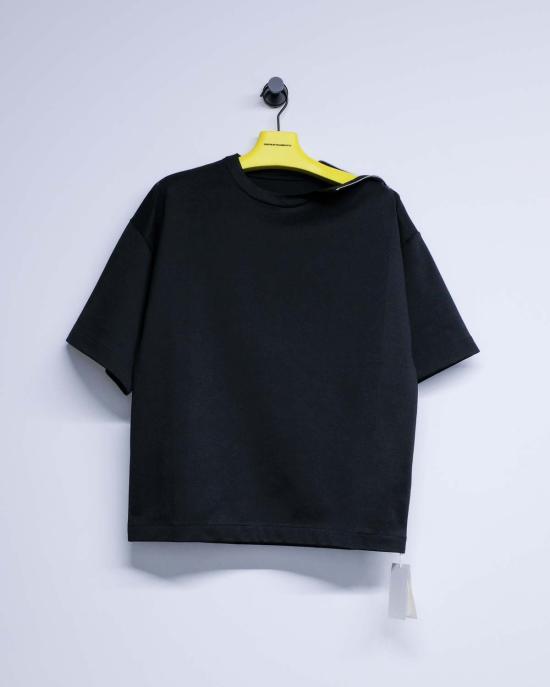  질샌더 반팔 티셔츠 질 샌더 테크니컬 샤이니 코튼 저지 집넥 티셔츠 블랙 - JIL SANDER
