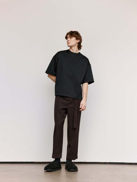  질샌더 반팔 티셔츠 질 샌더 테크니컬 샤이니 코튼 저지 집넥 티셔츠 블랙 - JIL SANDER