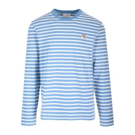  메종키츠네 폭스 헤드 패치 레귤러 마린 티셔츠 LM00105KJ0046 S443 DRIFTER BLUE STRIPES DOM