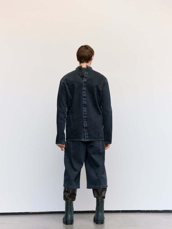  리에르 긴팔 티셔츠 라이어 워시드 데님 탑 앤트라사이트 - RIER