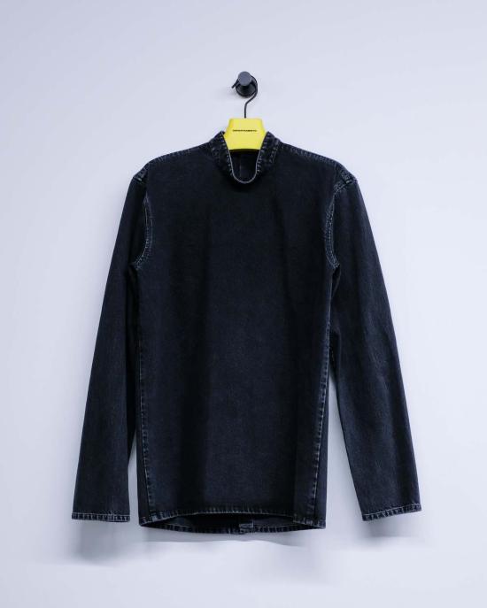  리에르 긴팔 티셔츠 라이어 워시드 데님 탑 앤트라사이트 - RIER