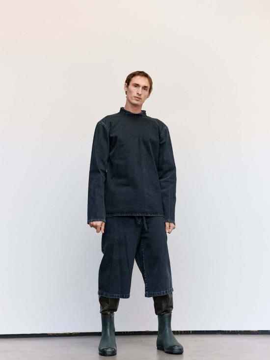  리에르 긴팔 티셔츠 라이어 워시드 데님 탑 앤트라사이트 - RIER