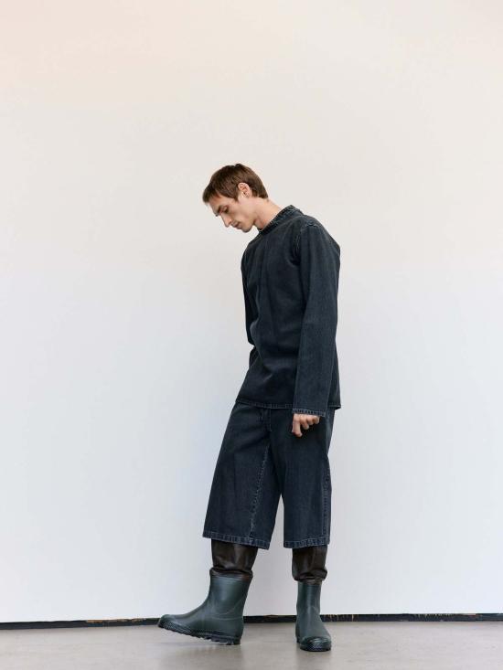  리에르 긴팔 티셔츠 라이어 워시드 데님 탑 앤트라사이트 - RIER