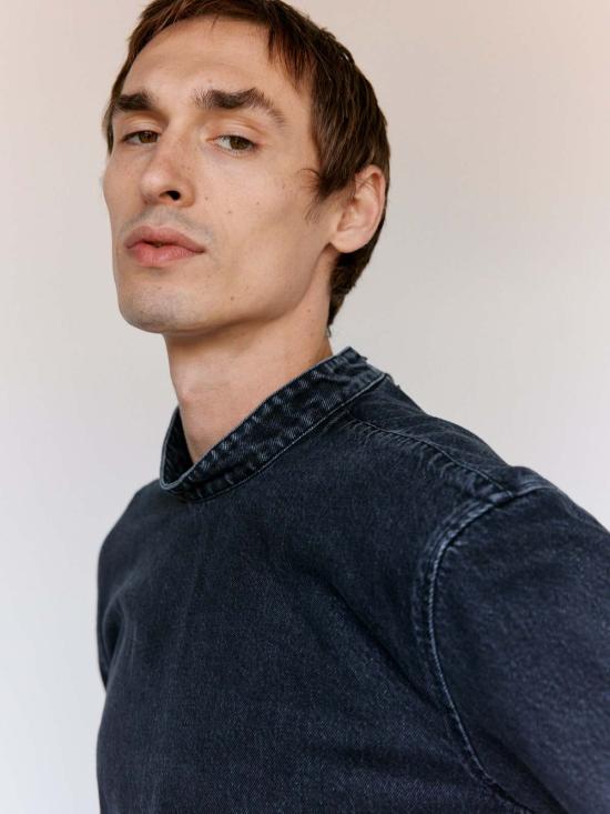  리에르 긴팔 티셔츠 라이어 워시드 데님 탑 앤트라사이트 - RIER