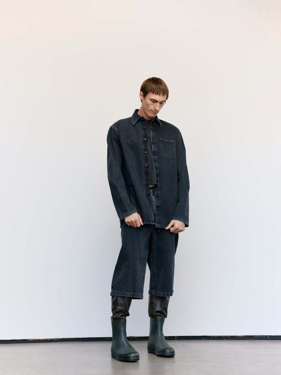  리에르 긴팔 셔츠 라이어 워시드 데님  앤트라사이트