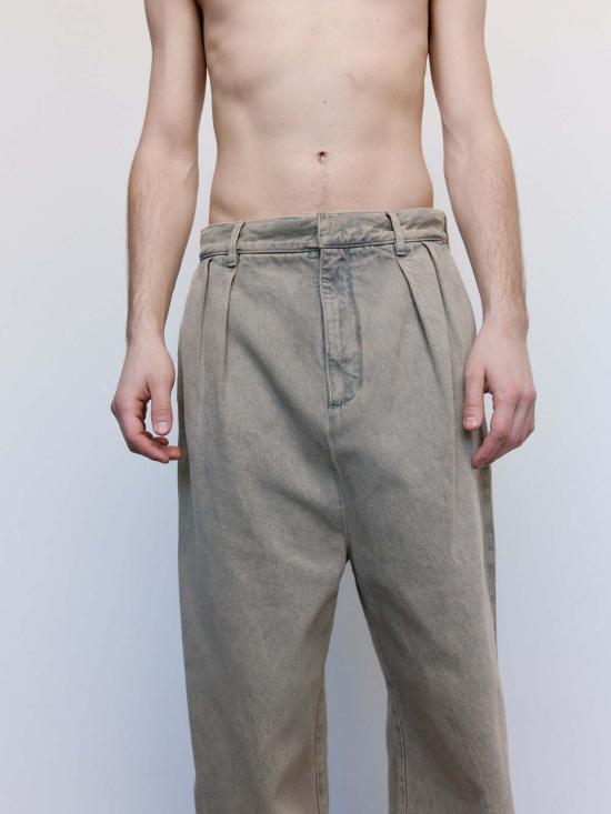  로에베 스트레이트 팬츠 데님 플리츠 팬츠 샌드