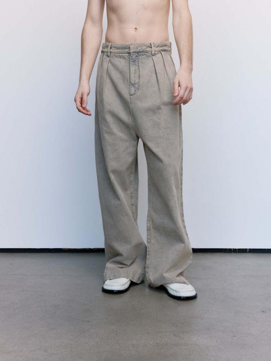  로에베 스트레이트 팬츠 데님 플리츠 팬츠 샌드 - LOEWE