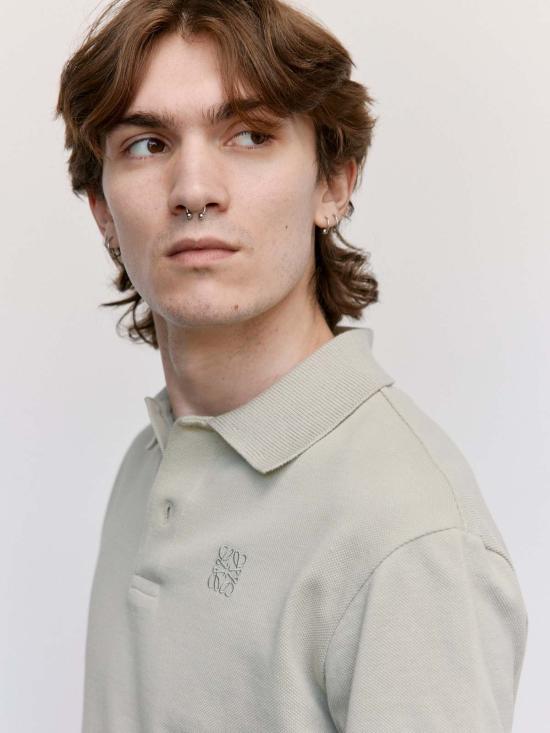  로에베 폴로 티셔츠 저지 코튼 폴로 세이지 - LOEWE