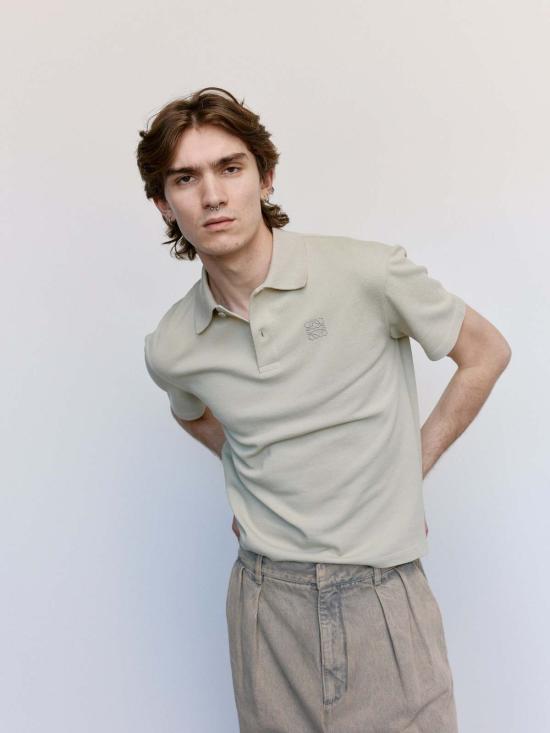  로에베 폴로 티셔츠 저지 코튼 폴로 세이지 - LOEWE