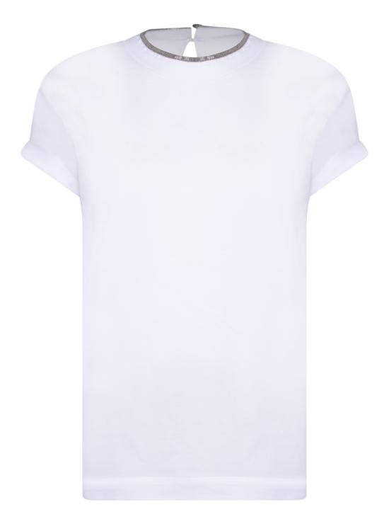 26FW 브루넬로 쿠치넬리 콘트라스트 트림 코튼 티셔츠 M0T18BD200 C159 White