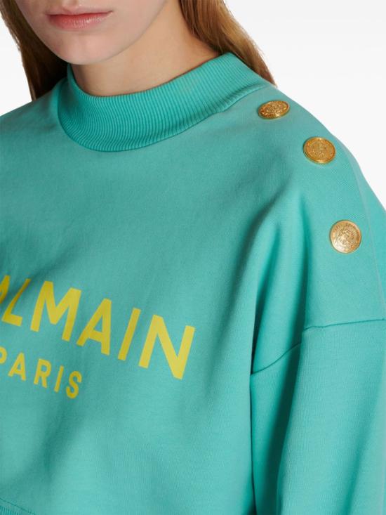  발망 긴팔 티셔츠 DF1JO040BB02 aqua - BALMAIN