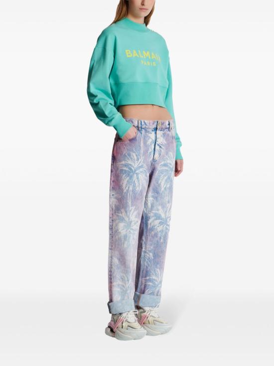  발망 긴팔 티셔츠 DF1JO040BB02 aqua - BALMAIN