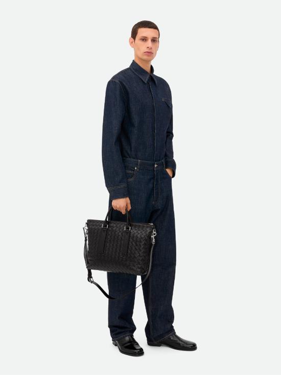 25SS 보테가베네타 인트레치아토 소프트 브리프케이스 815784 V2HL1 8803 BLACK SILVER - BOTTEGA VENETA