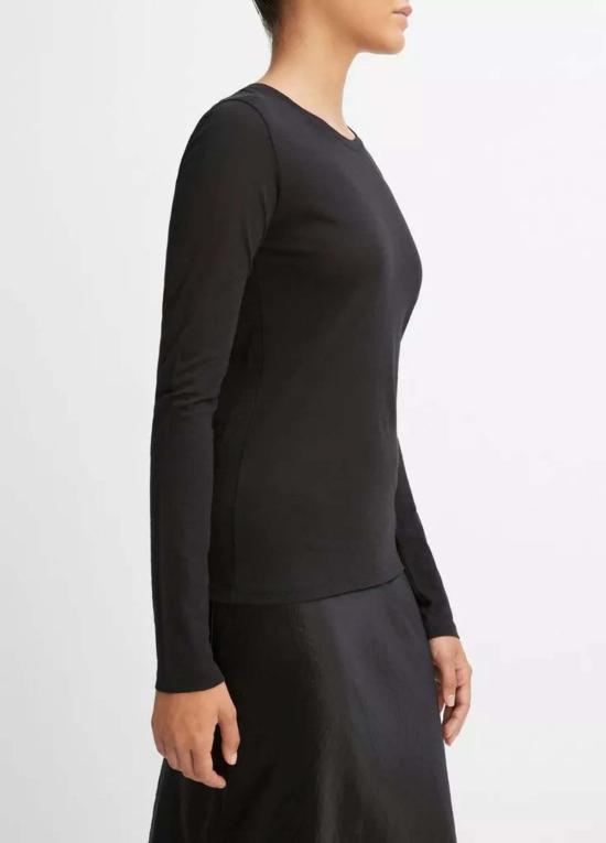  빈스 반팔 티셔츠 에센셜 롱/S 크루넥 티셔츠 블랙 - VINCE