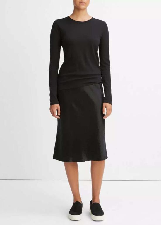  빈스 반팔 티셔츠 에센셜 롱/S 크루넥 티셔츠 블랙 - VINCE