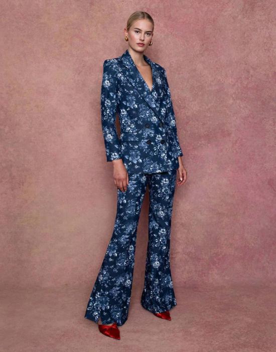  보르고 드 노르 스트레이트 팬츠 Borgo De Nor Morgan 데님 바지 플로럴 네이비 - BORGO DE NOR